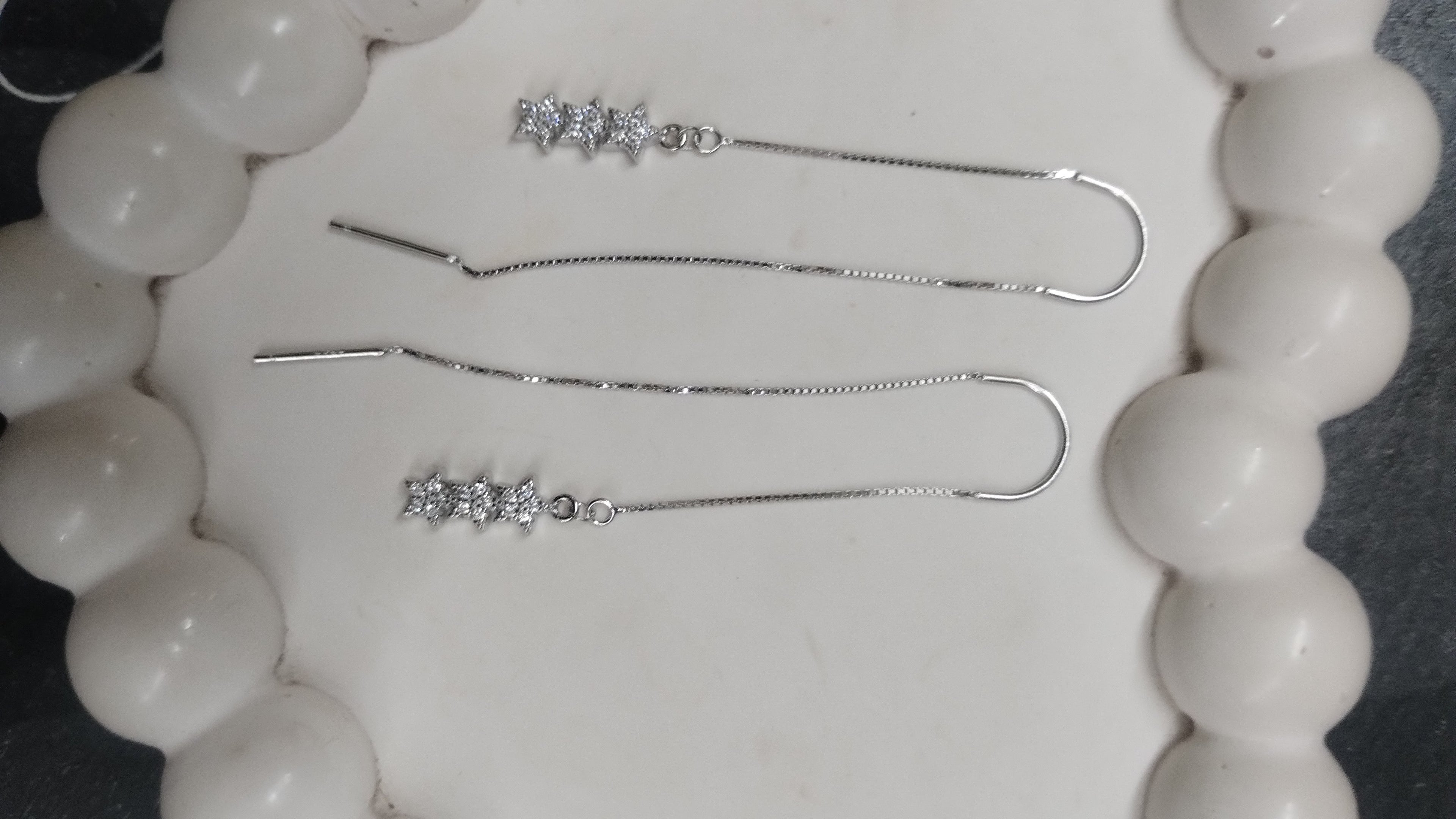 Silvme Pure 925 Sterling Silver CZ Floral Snowflake Charm Threader Earrings — View 2
