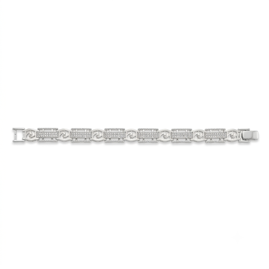 Silvme 925 sterling silver slim textured link bracelet for men laid flat on a white background