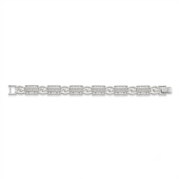Silvme 925 sterling silver slim textured link bracelet for men laid flat on a white background