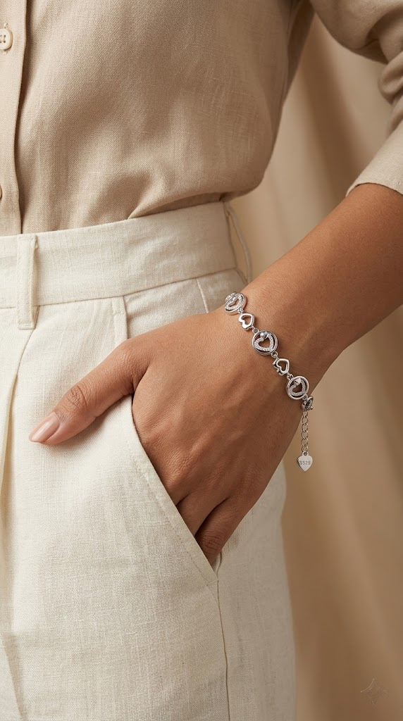 Silvme Heart & Charm Bracelet Set in 925 sterling silver – Adjustable Dainty Designer Bracelet