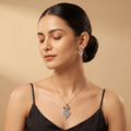 Silvme 925 silver kite cluster pendant necklace and drop earrings with cubic zirconia, model styling view