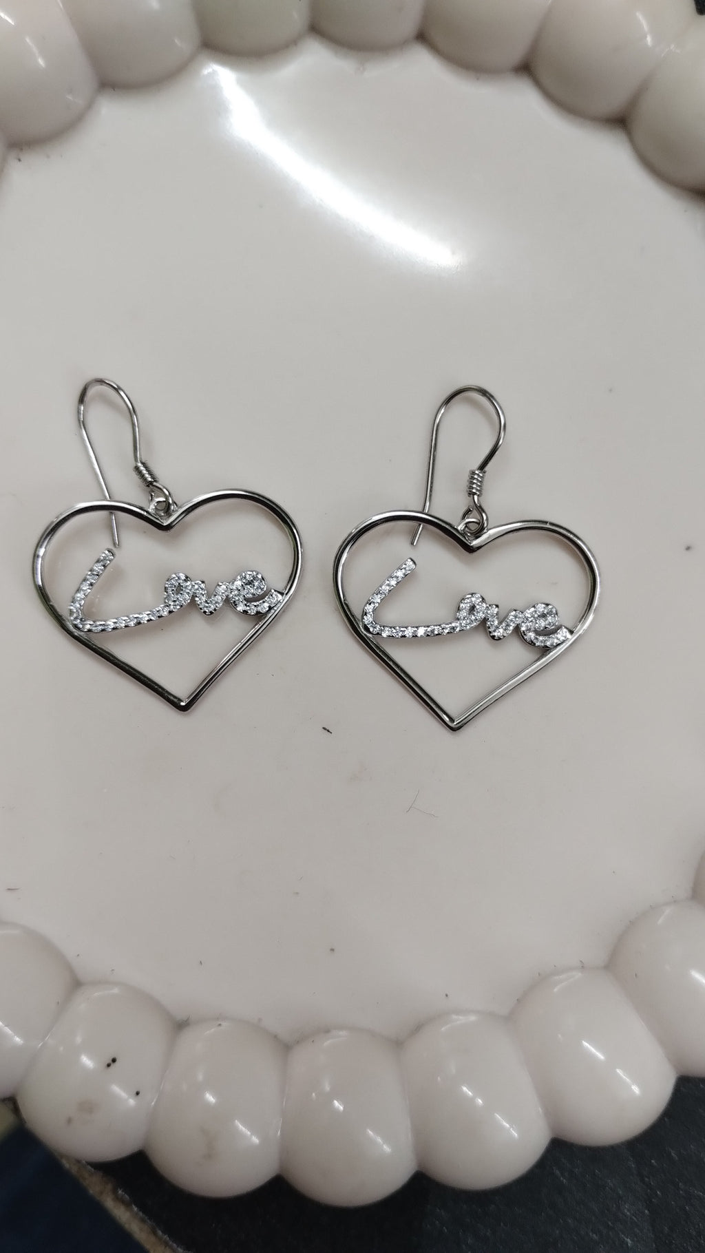 Silvme Pure 925 Sterling Silver Love Script Heart Drop Earrings — Front View