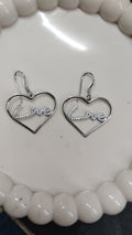 Silvme Pure 925 Sterling Silver Love Script Heart Drop Earrings — Front View