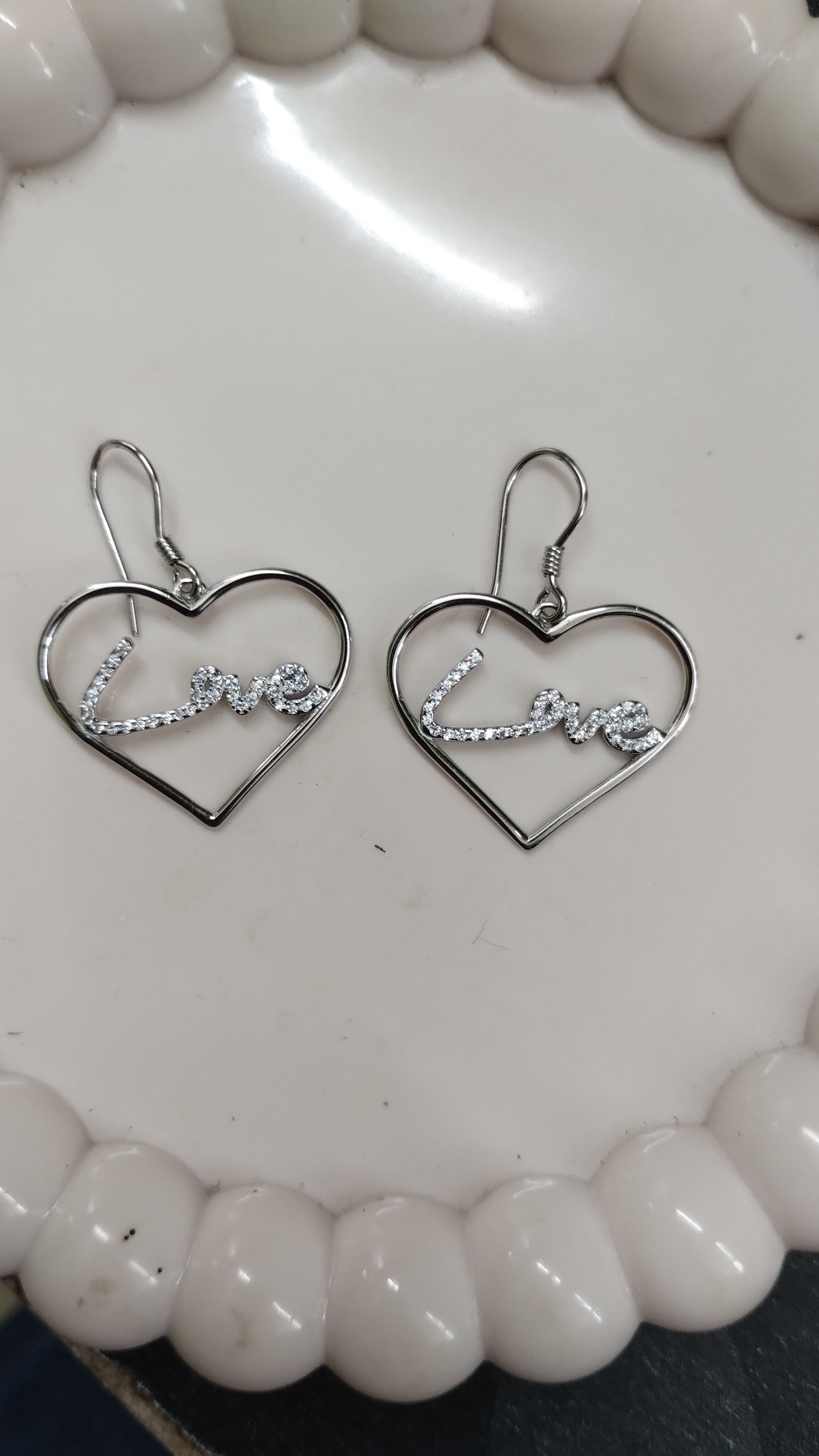 Silvme Pure 925 Sterling Silver Love Script Heart Drop Earrings — Front View