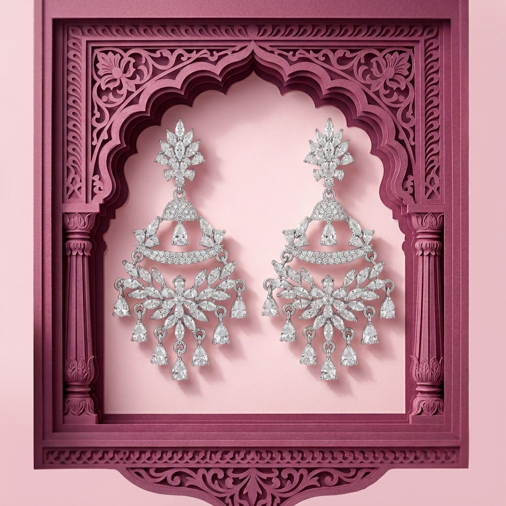 Stone-Set Fan Chandelier Drop Earrings, additional product view 3