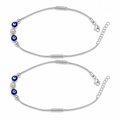 Charm, bead and chain detail on the Silvme blue evil eye snake chain 925 silver anklet payal