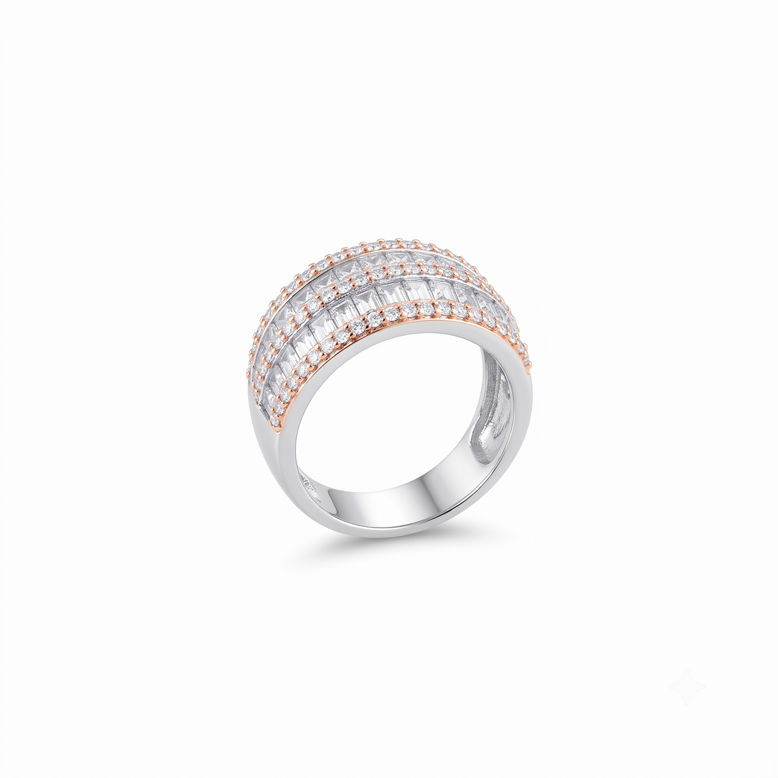 Silvme triple row CZ statement 925 sterling silver ring for women with three rows of sparkling cubic zirconia