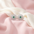 Green Round Lattice-Halo Stud Earrings, additional product view 3