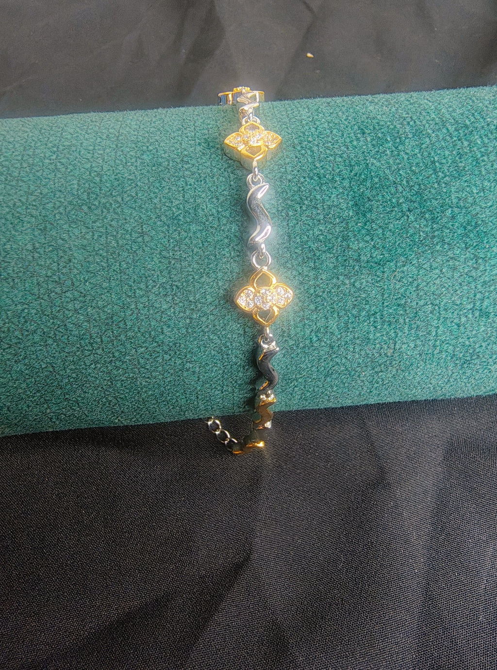Double ring 925 silver bracelet front view links