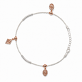 Silvme 925 sterling silver rose-gold CZ charm anklet with a rose-gold square CZ and an oval CZ drop, white background full view