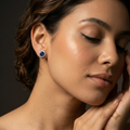 Blue Round Halo Stud Earrings, additional product view 4