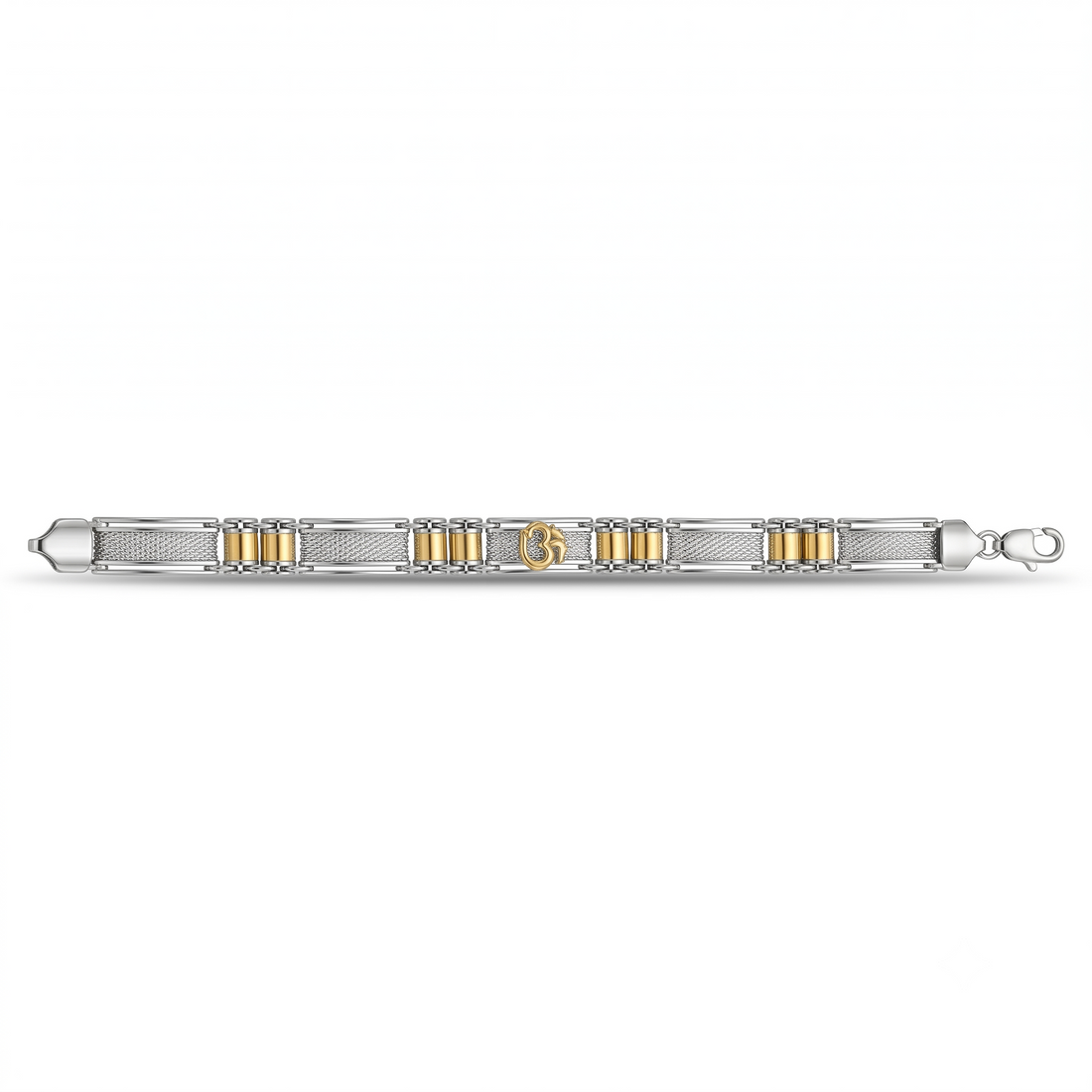 Silvme 925 sterling silver two-tone bar link bracelet for men laid flat on a white background