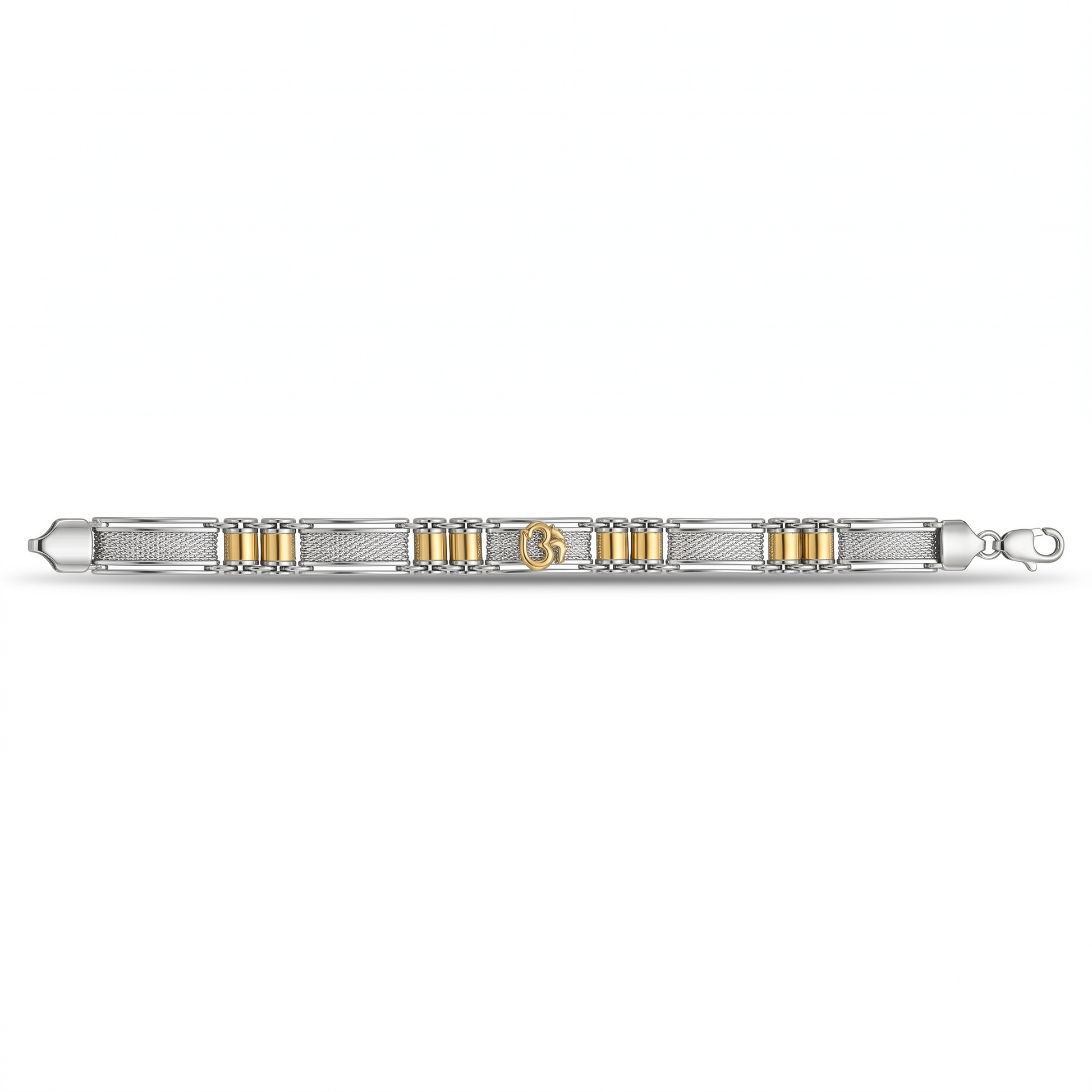 Silvme 925 sterling silver two-tone bar link bracelet for men laid flat on a white background