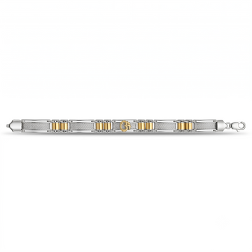 Silvme 925 sterling silver two-tone bar link bracelet for men laid flat on a white background