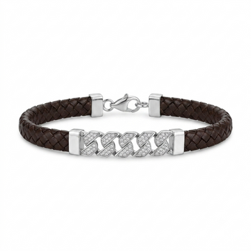 Silvme braided cord bracelet with pave bar for men laid flat on a white background