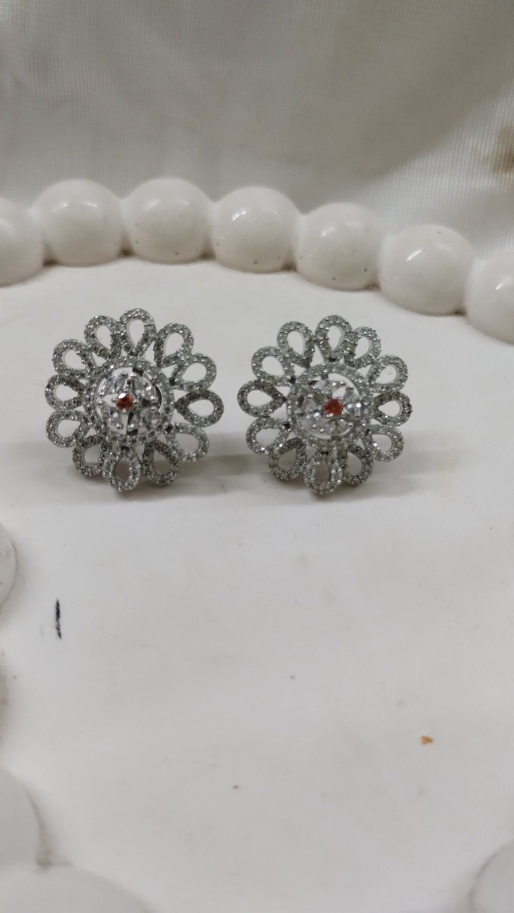 Silvme Pure 925 Sterling Silver Petal Lattice CZ Coral Accent Stud Earrings — View 2