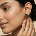 Black Square Cluster Stud Earrings, additional product view 4