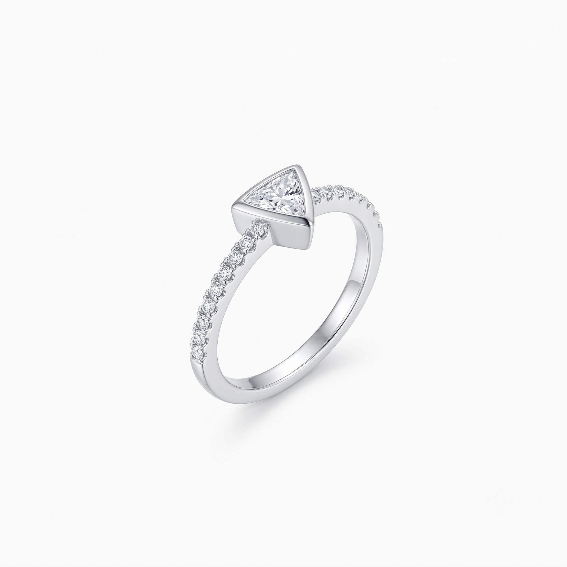 Silvme triangle stone pave 925 sterling silver ring for women with triangular centrepiece on a pave-set band