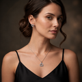 Silvme 925 silver baguette heart pendant and stud earrings with cubic zirconia, gift styling view