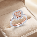Silvme Cushion Halo with cubic zirconia 925 sterling silver halo ring for women, two-tone rose gold and silver, silver ring for girls, new design silver ring, front view