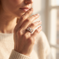 Sterling silver two-tone floral halo statement ring for women for bridal shower, engagement and wedding gifting