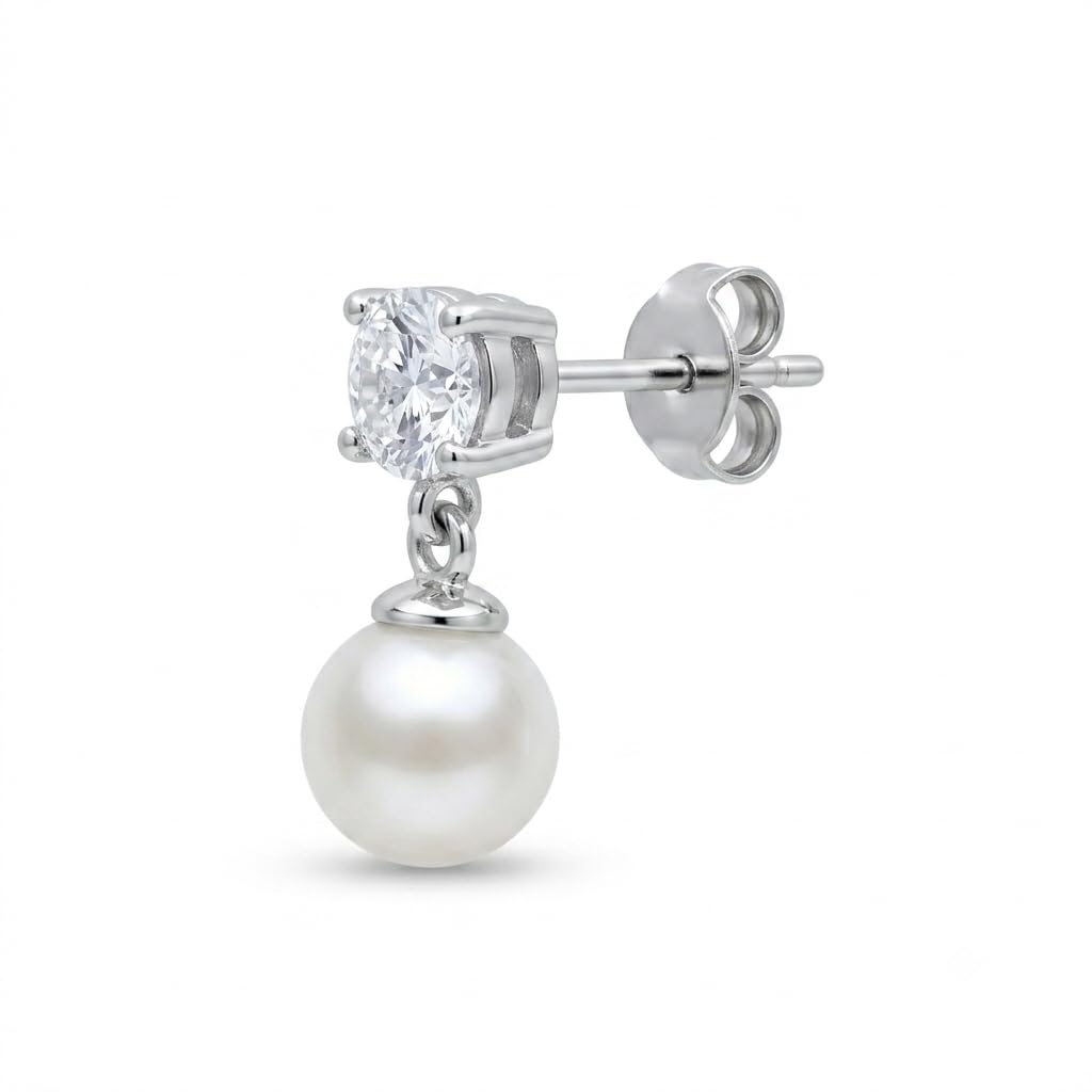 Stone-Set Solitaire Pearl-Look Accent Drop Stud Earrings, front product view