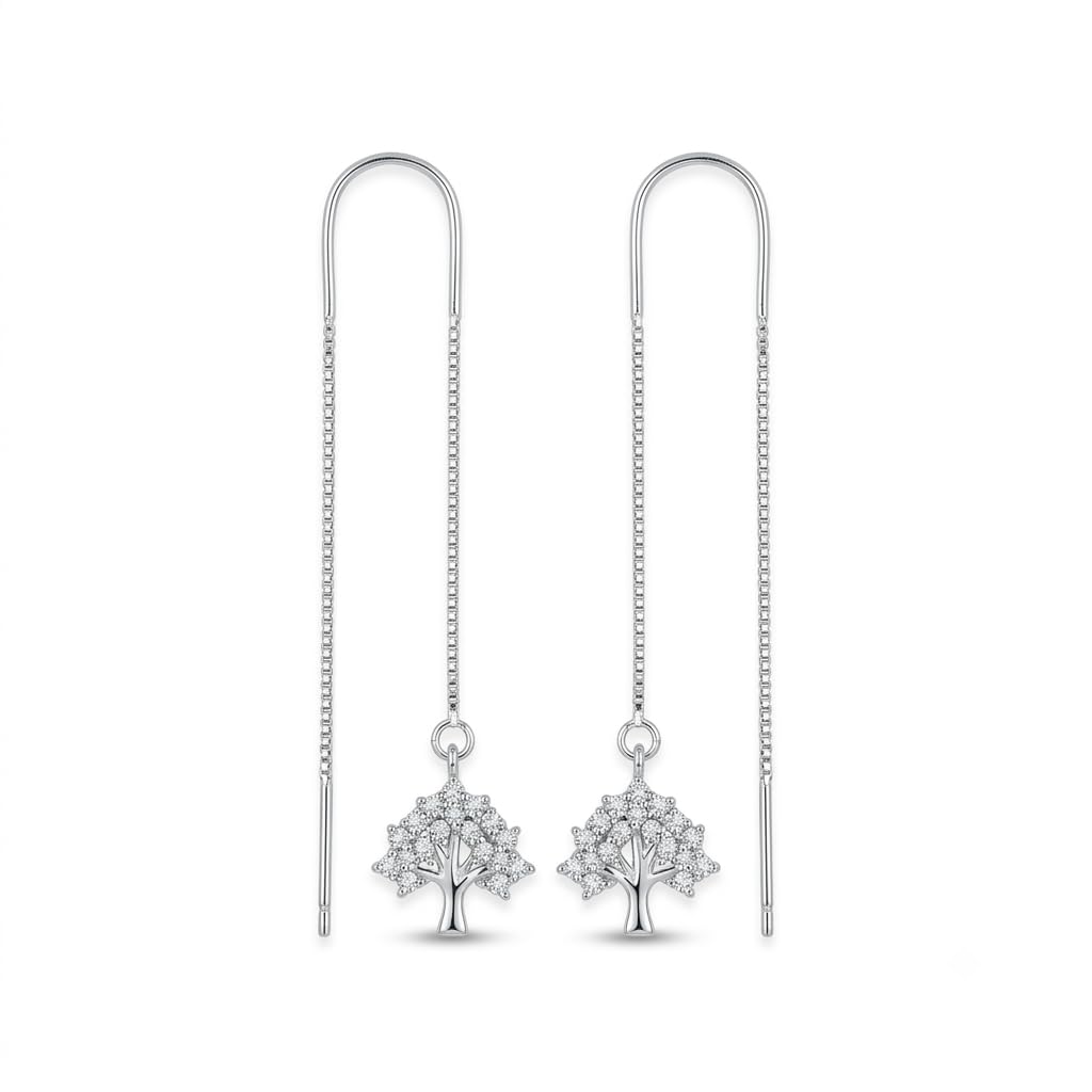 Stone-Set Tree of Life Threader Earrings, front product view