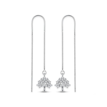 Stone-Set Tree of Life Threader Earrings, front product view