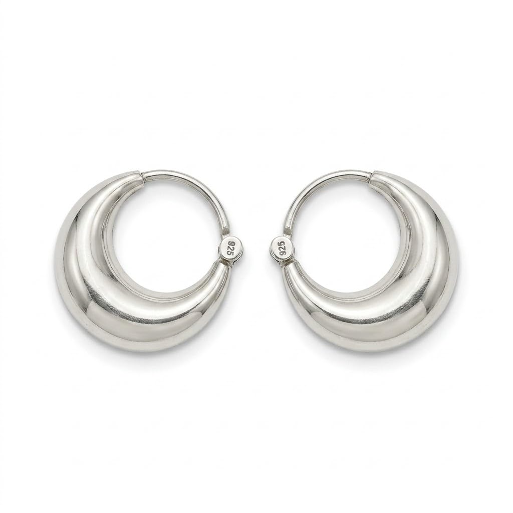 Silvme 925 Sterling Silver Chunky Round Hoop Earrings for women - white-background product photo of silver bali hoop earrings
