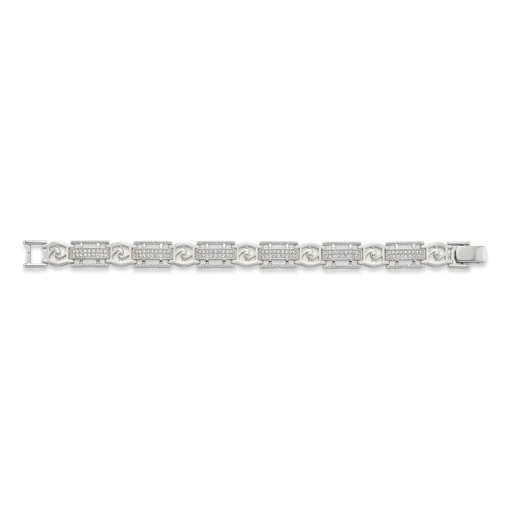 Silvme 925 sterling silver slim textured link bracelet for men laid flat on a white background