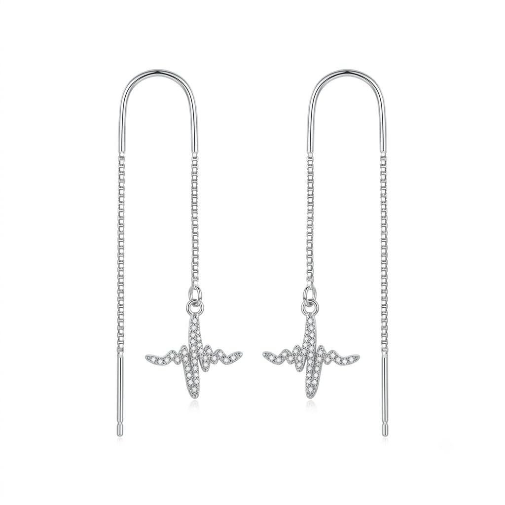 Heartbeat Pulse Wave Stone-Set Threader Earrings, front product view