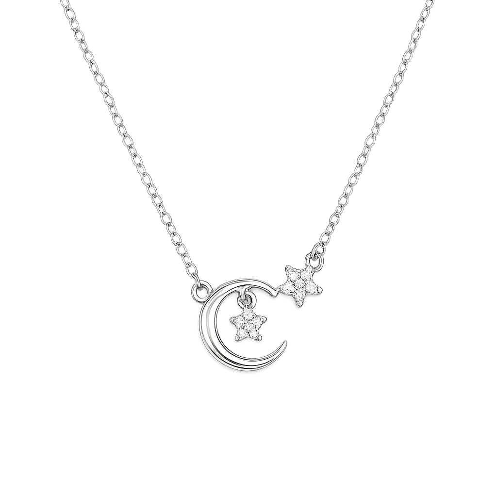 Silvme Moon & Star Pendant Necklace in 925 sterling silver, jewellery for women, refined silver accessory