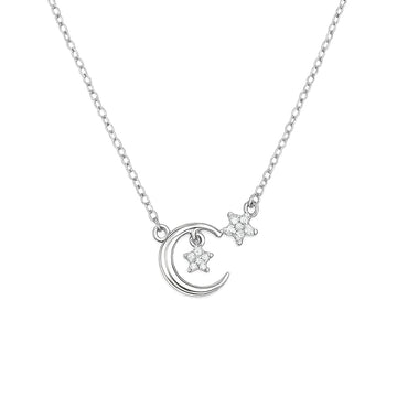 Silvme Moon & Star Pendant Necklace in 925 sterling silver, jewellery for women, refined silver accessory
