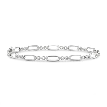 Silvme 925 sterling silver oval and bead link bracelet for men laid flat on a white background