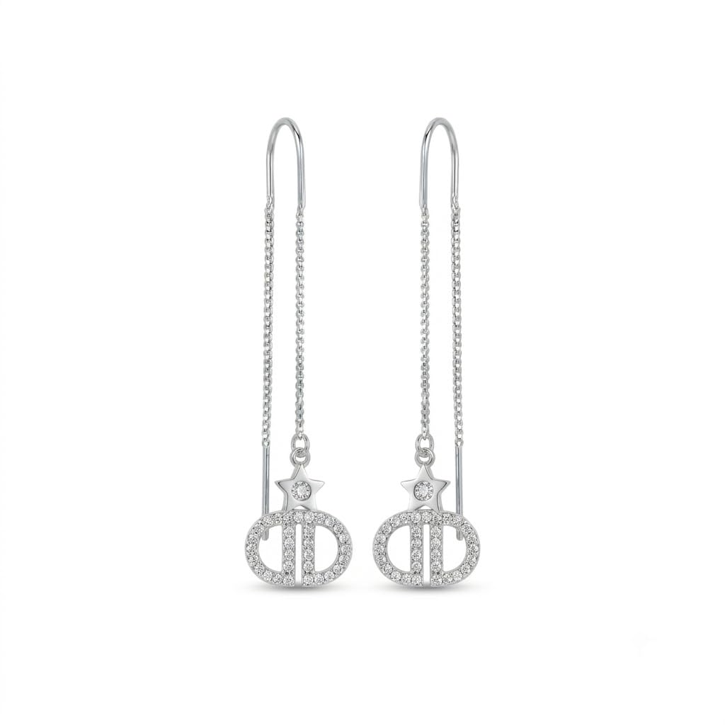 Geometric Monogram Threader Earrings, front product view