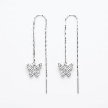 Stone-Set Butterfly Charm Threader Earrings, front product view