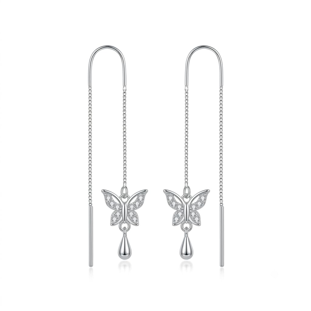Butterfly Teardrop Charm Threader Earrings, front product view