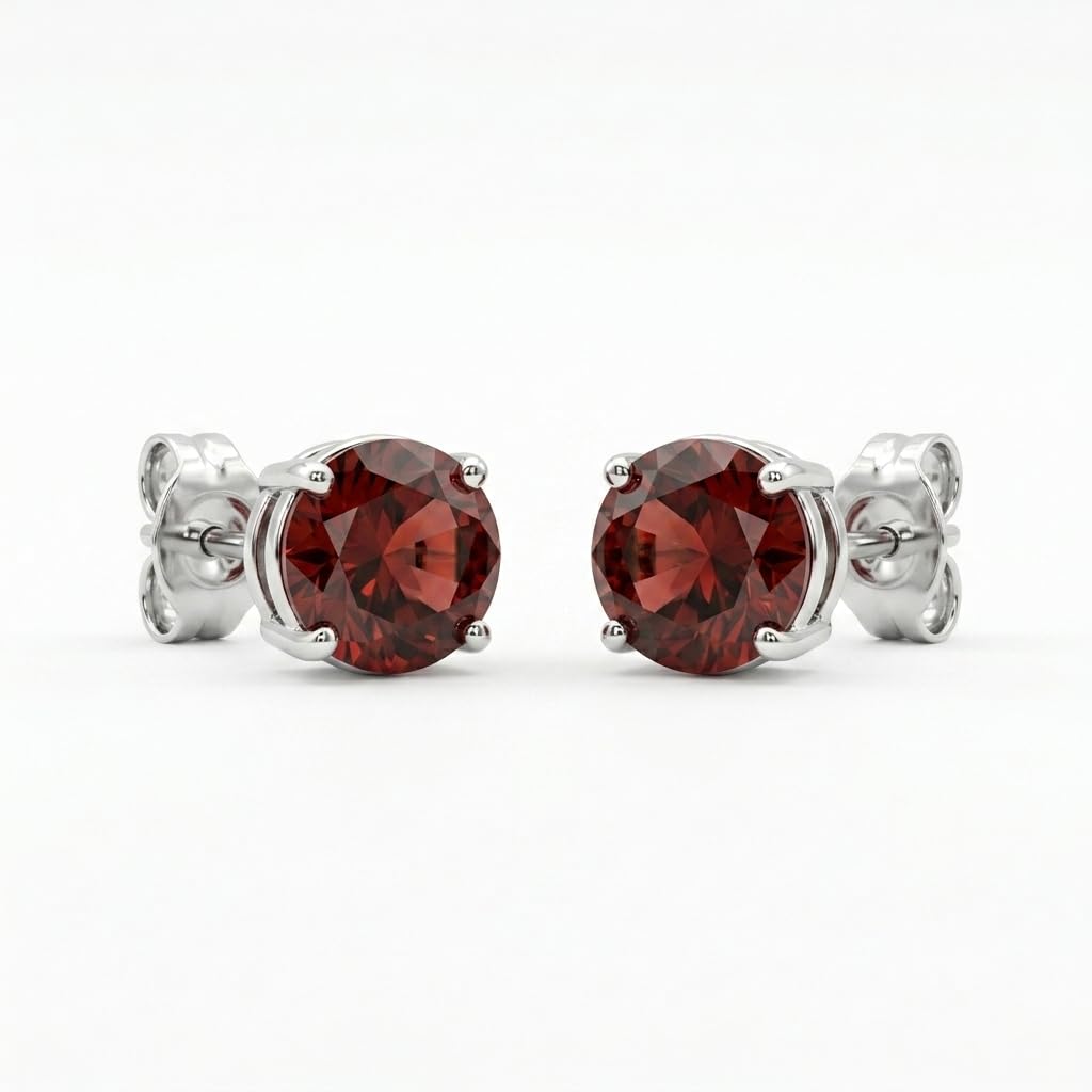 Red Round Solitaire Stud Earrings, front product view