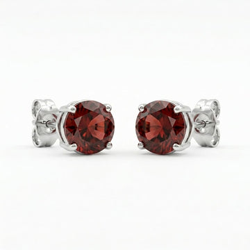 Red Round Solitaire Stud Earrings, front product view