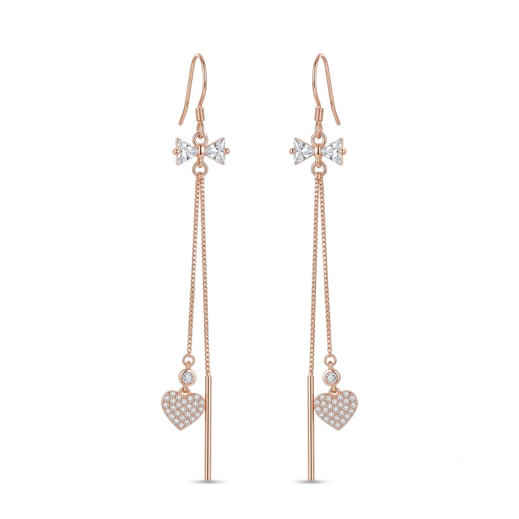 Rose-Gold-Tone Cross and Heart Drop Earrings, front product view