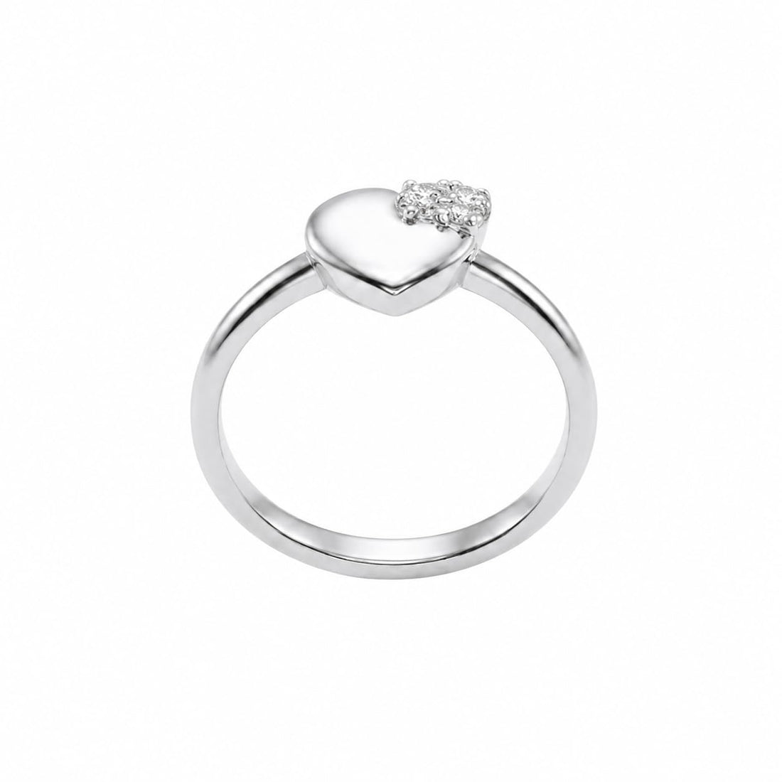 Silvme Polished Heart Signet 925 sterling silver ring for women set with cubic zirconia — front view on white background