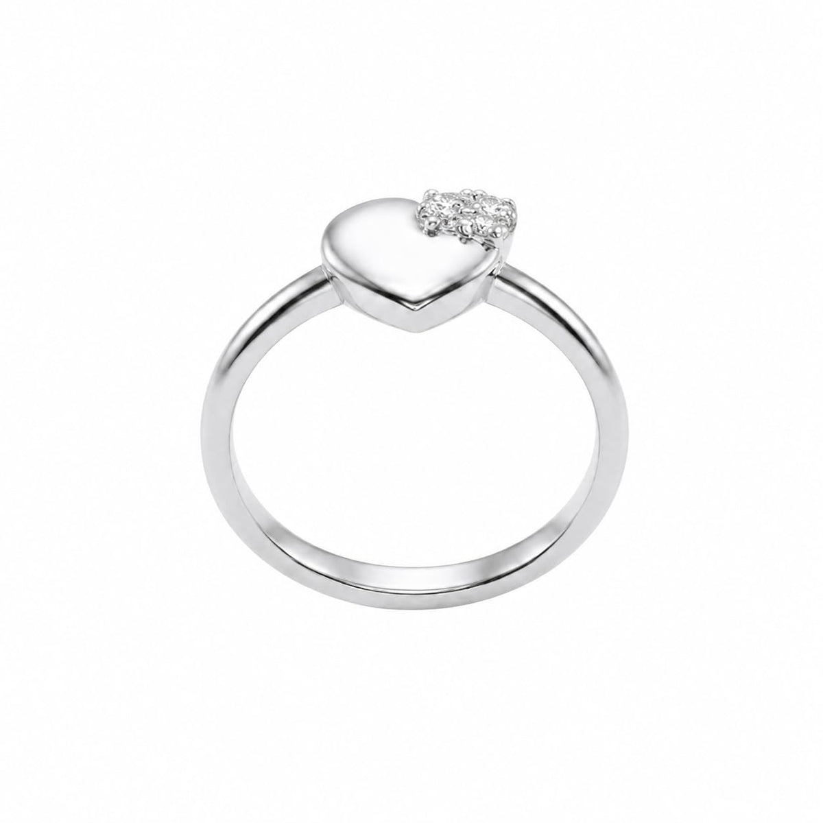 Silvme Polished Heart Signet 925 sterling silver ring for women set with cubic zirconia — front view on white background