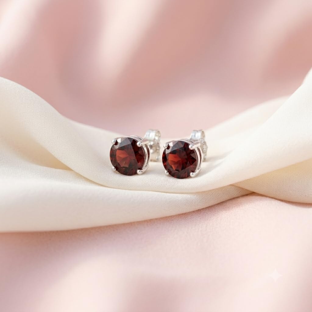 Red Round Solitaire Stud Earrings, additional product view 6