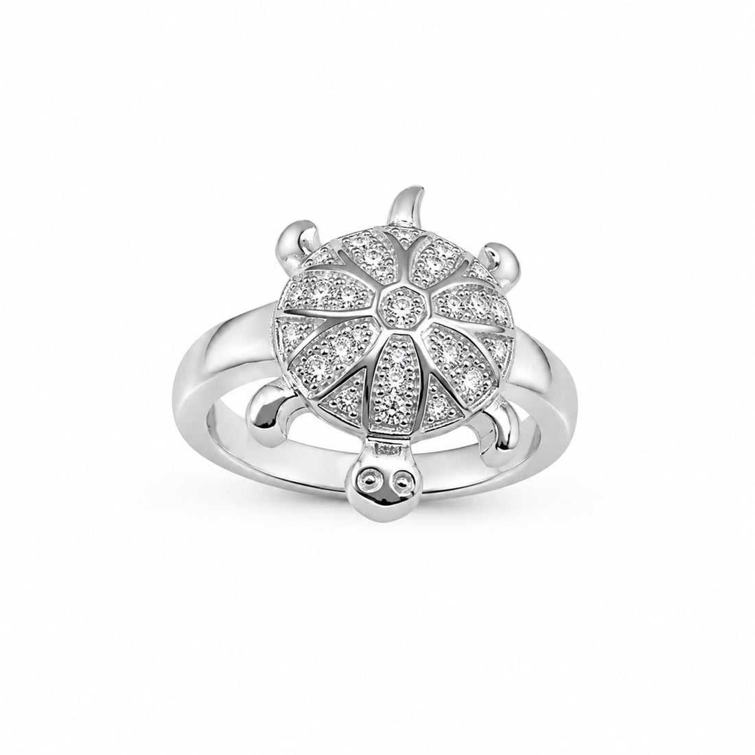 Silvme sunburst turtle 925 sterling silver ring for women with sunburst-lined shell with a stone-set centre