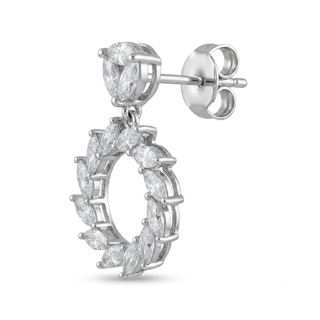 Oval Stone-Set Marquise Halo Drop Earrings, front product view