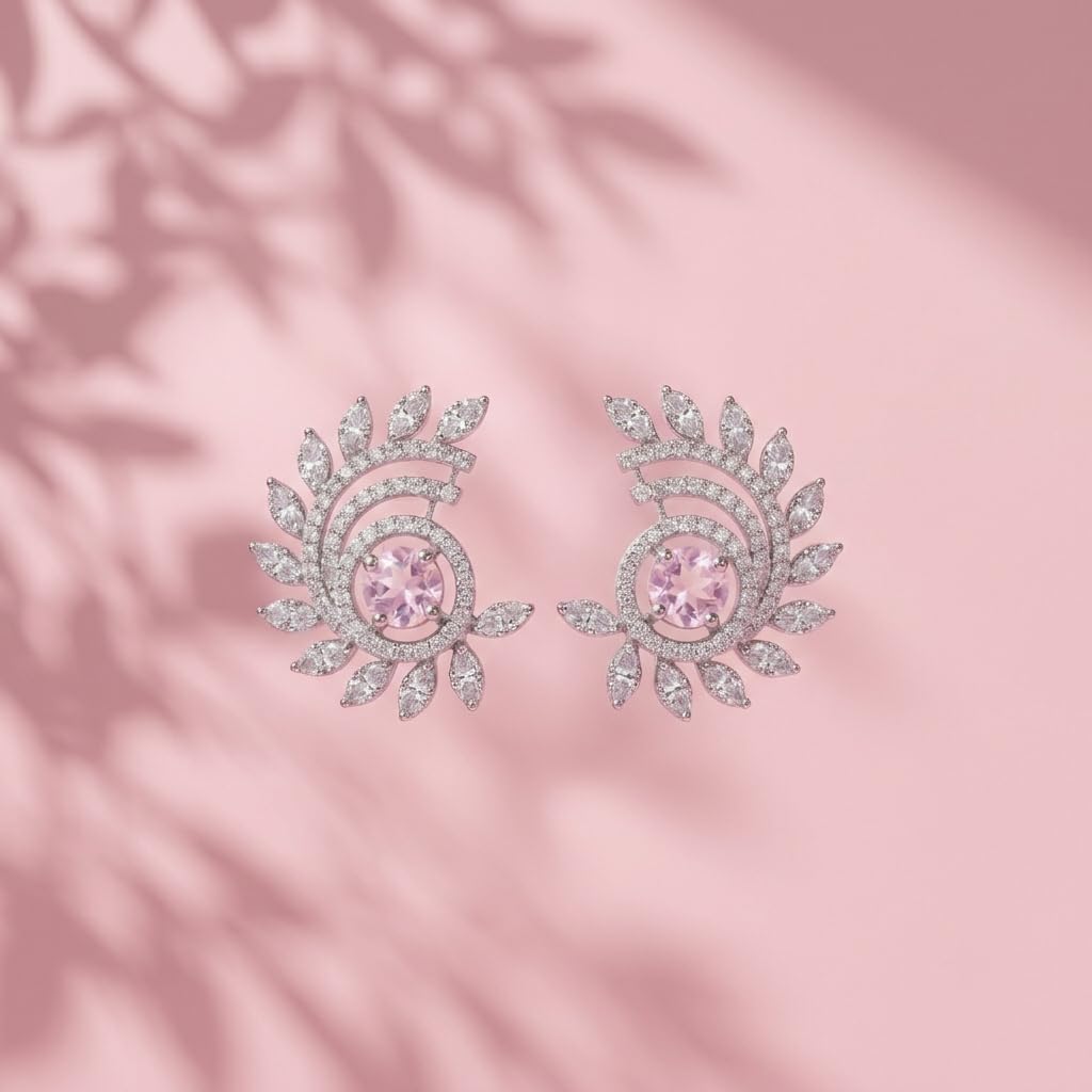 Pink-Centre Feather-Leaf Stud Earrings, additional product view 4