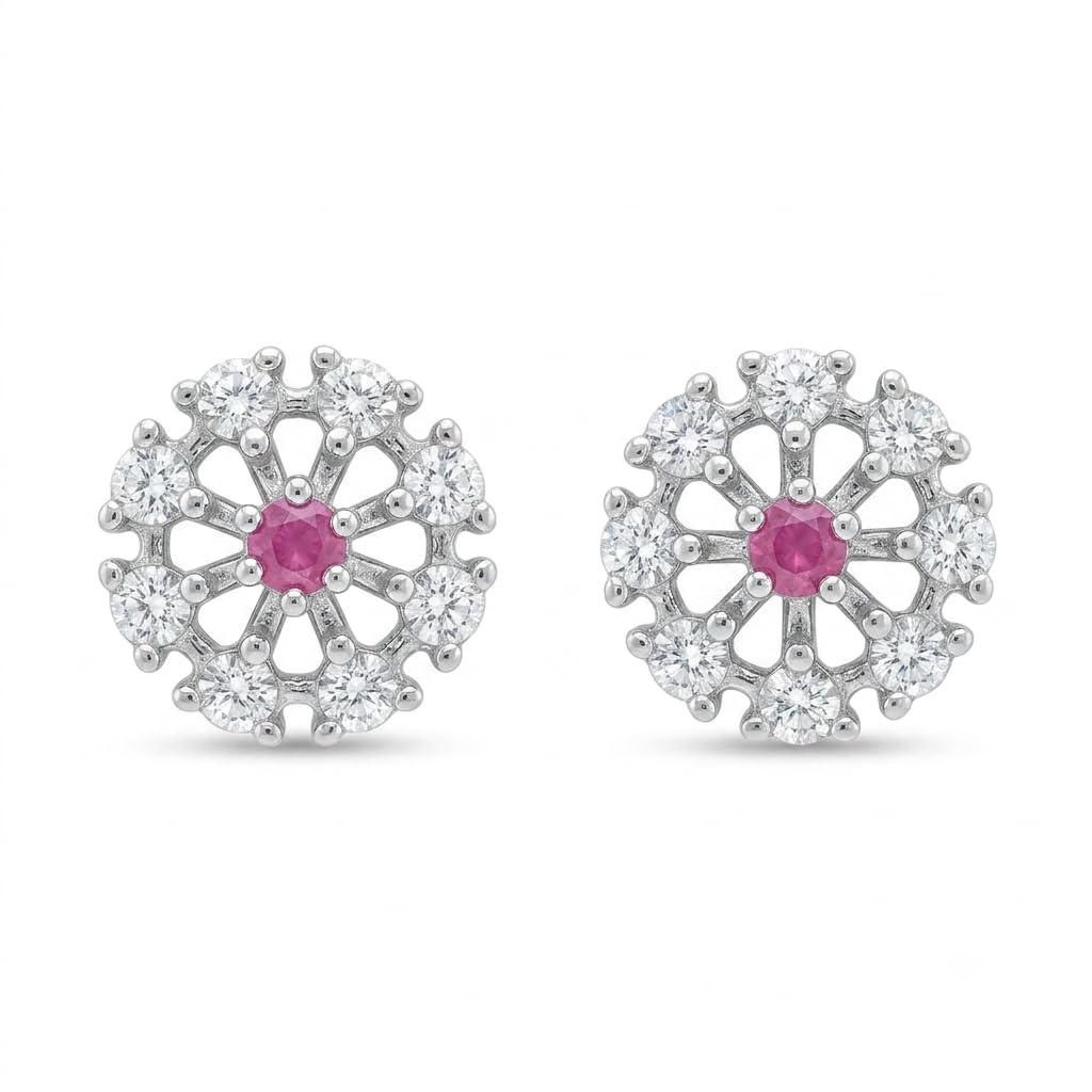 Pink-Centre Openwork Floral Stud Earrings, front product view