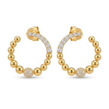 Gold-Tone Beaded Hoop Stone-Set Ball Earrings, front product view