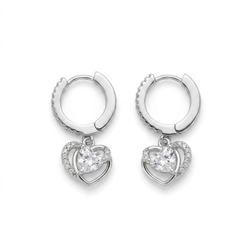 Silvme 925 Sterling Silver Heart CZ Drop Earrings for women - white-background product photo of silver drop earrings