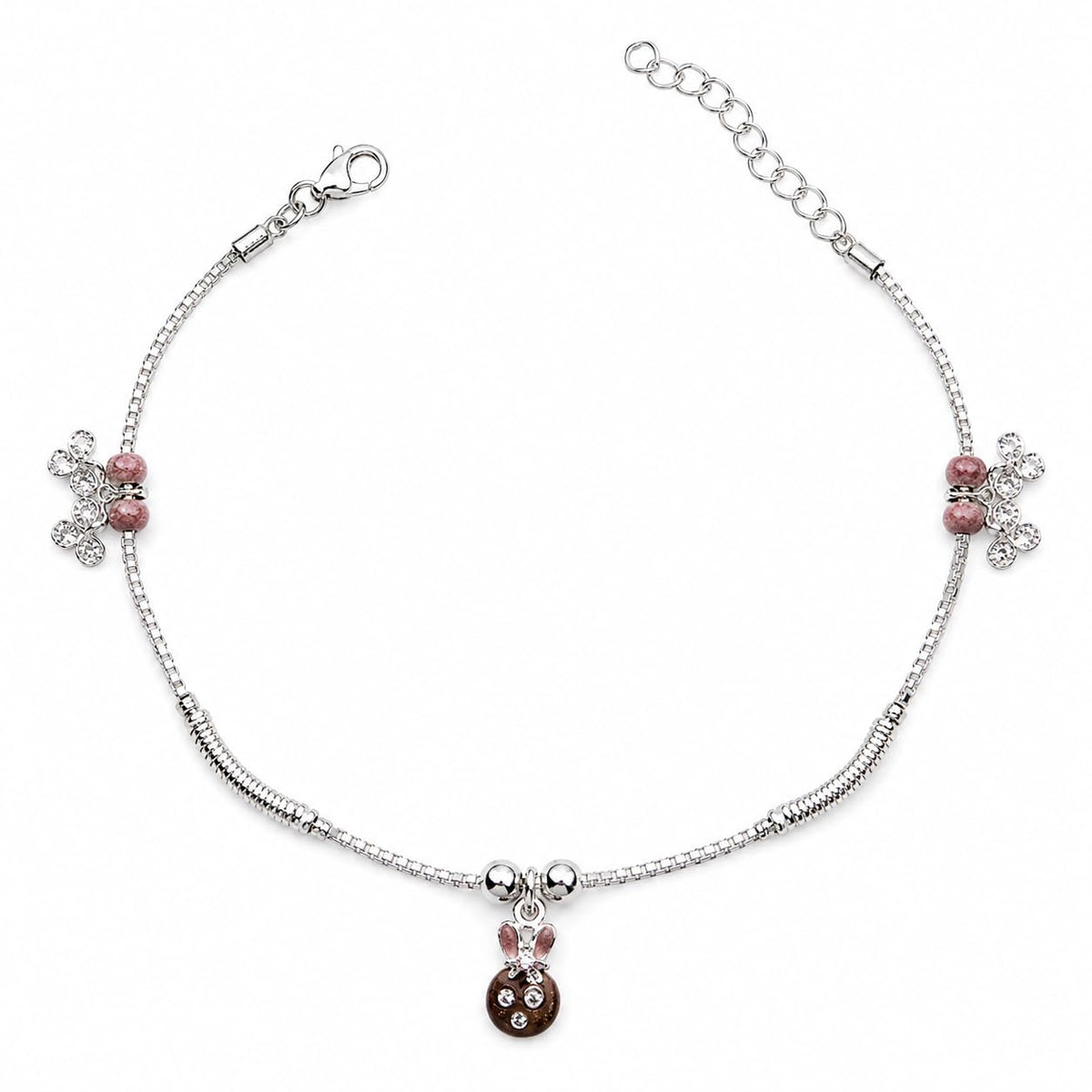 Additional detail view of the Silvme pink bead & rose-gold floral 925 silver anklet payal (7)
